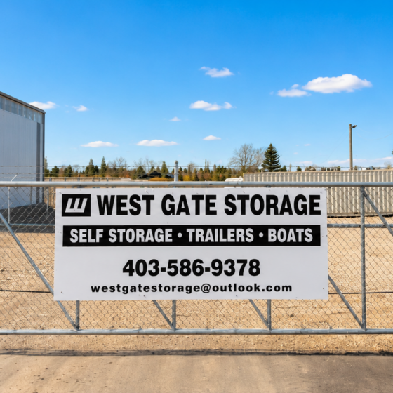 Sign of West Gate Storage Self Storage Trailers and Boats Phone Number 4035869378